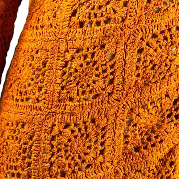 Tweeds Womens Medium Orange Linen Cotton Cardigan Open Knit Crochet Granny Core - Picture 4 of 9